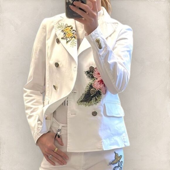 Anthropologie History Repeats Embroidered Military Kubo Jacket White Boho 38 XS - Picture 2 of 12